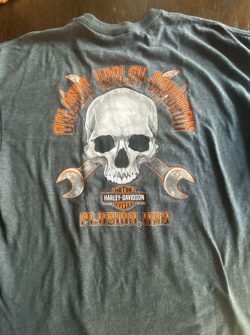 Harley-Davidson Orlando FL Skull and Cross Wrenches Graphic T-Shirt Gray 2XL